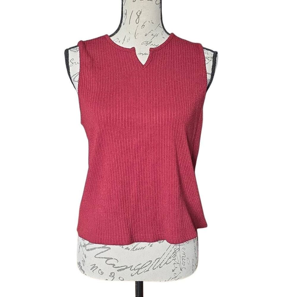 OGL Women's Size Large Rust Ribbed Sleeveless Notched Tank Top
